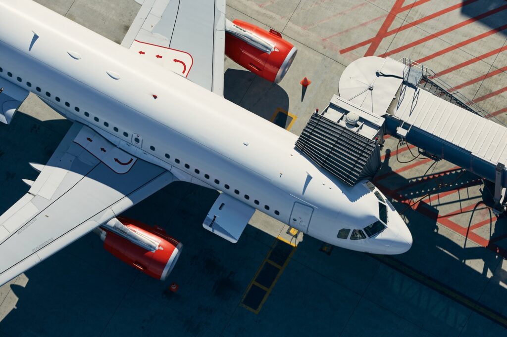 Aerial view of airplane at airport
