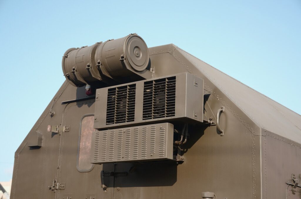 Close up of green military truck. Modern military transportation